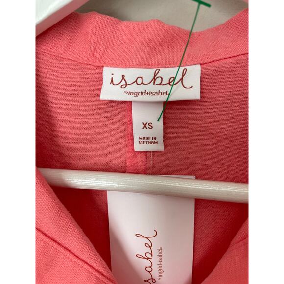 NWT - Isabel Maternity Short Sleeve Shirt Size XS Linen Pink Button Down Spring - Picture 3 of 6